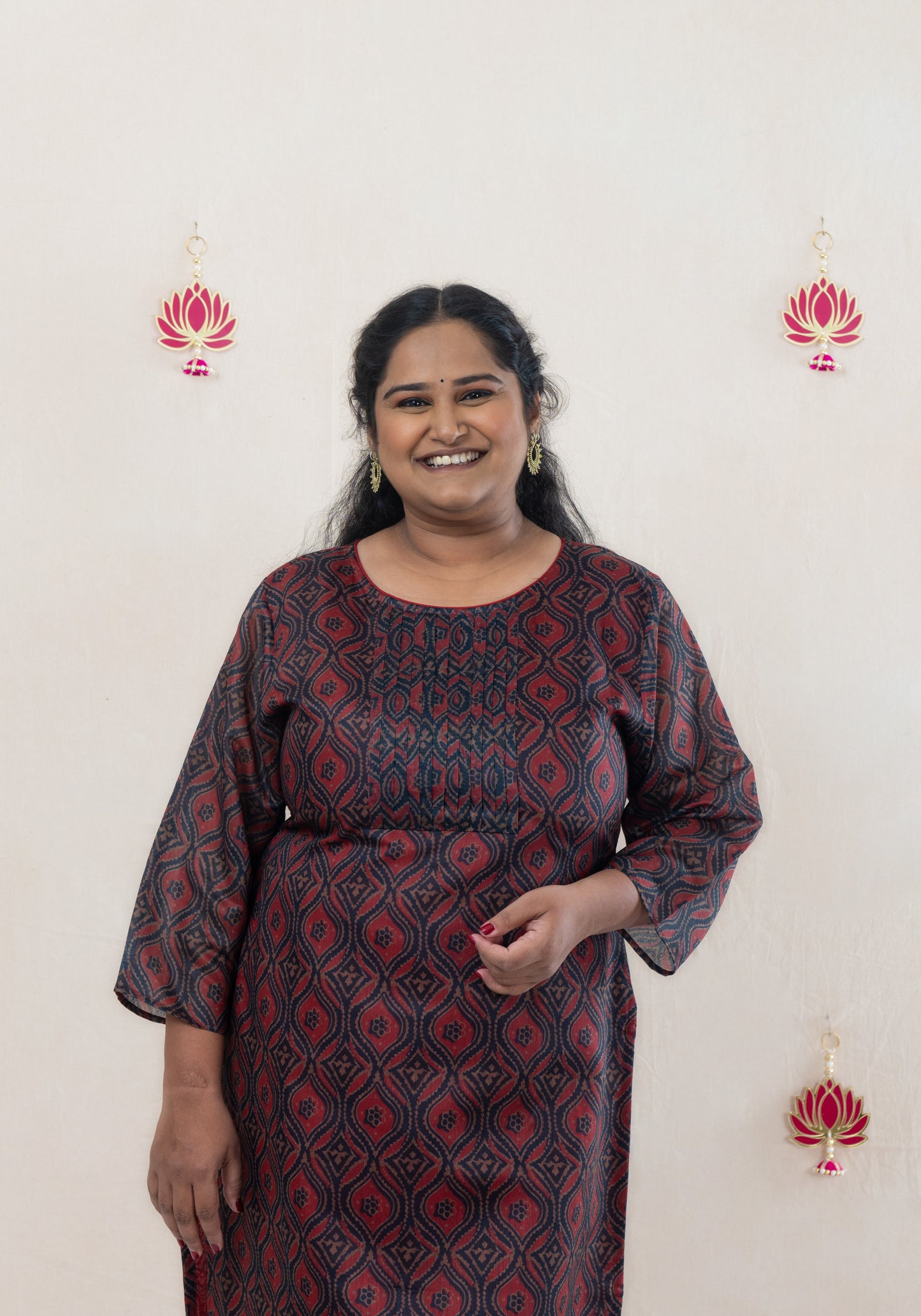 Pleated maroon chanderi kurta