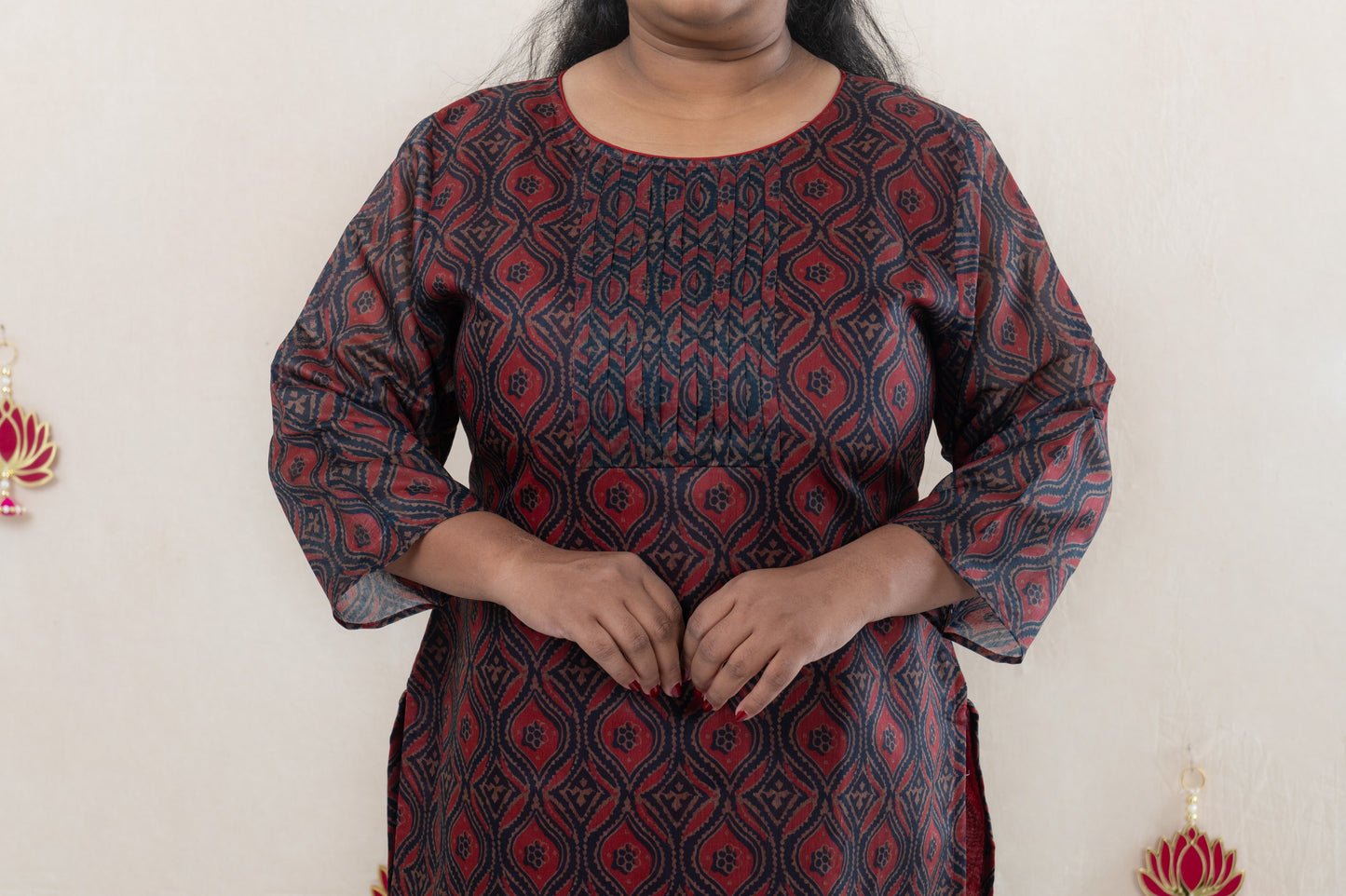 Pleated maroon chanderi kurta