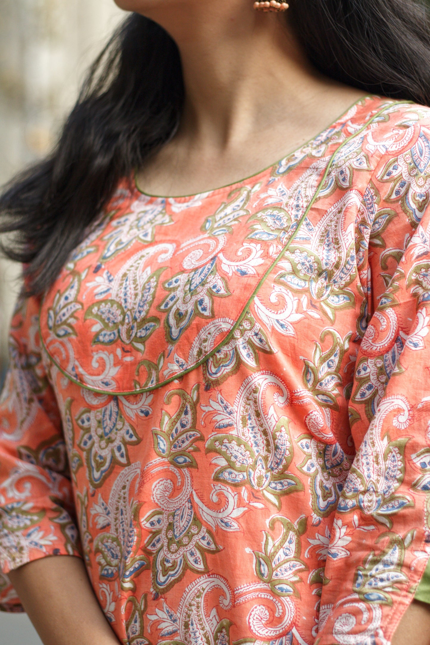 Kesariya block printed kurta