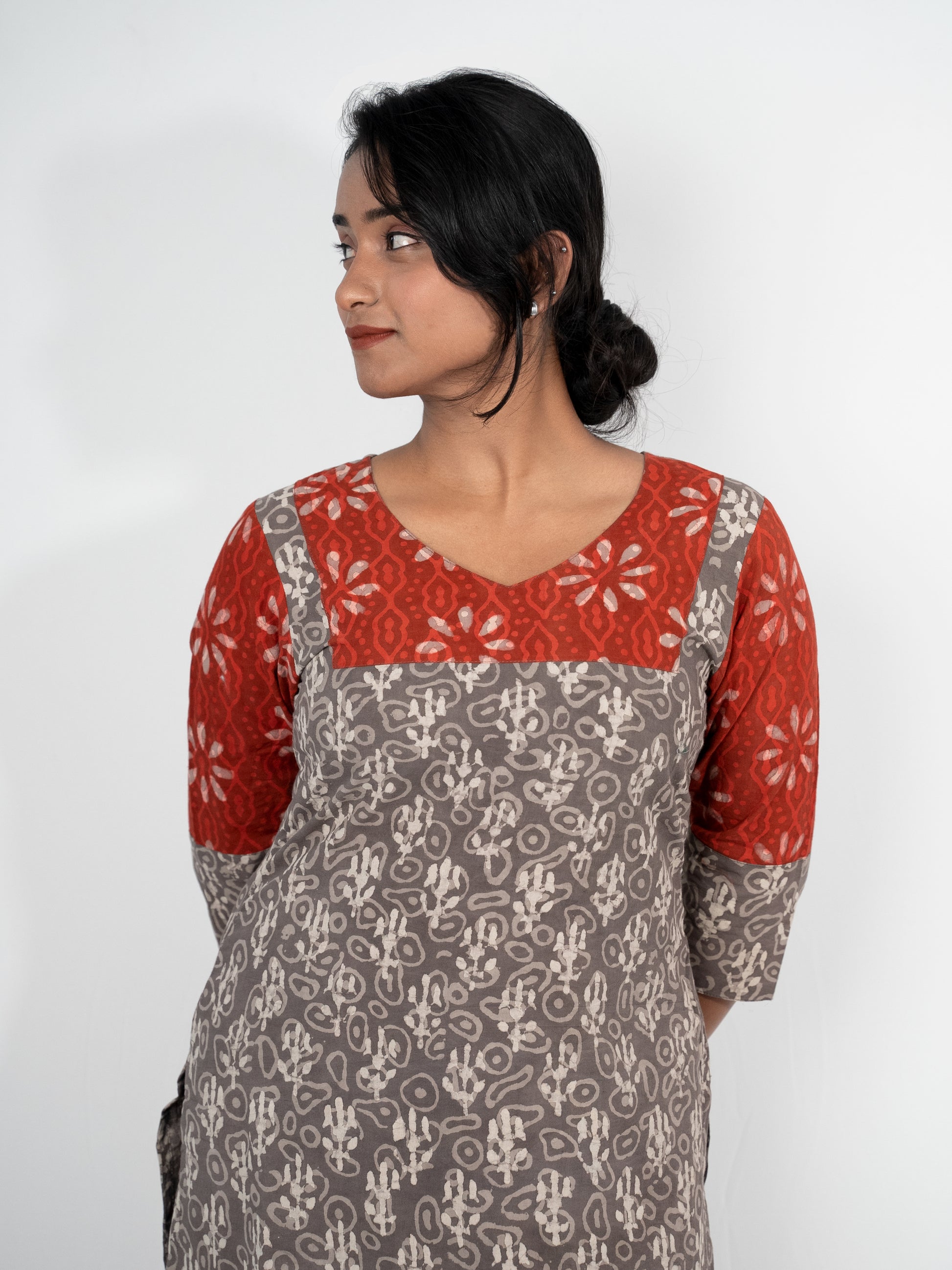 Brown batik cotton kurta