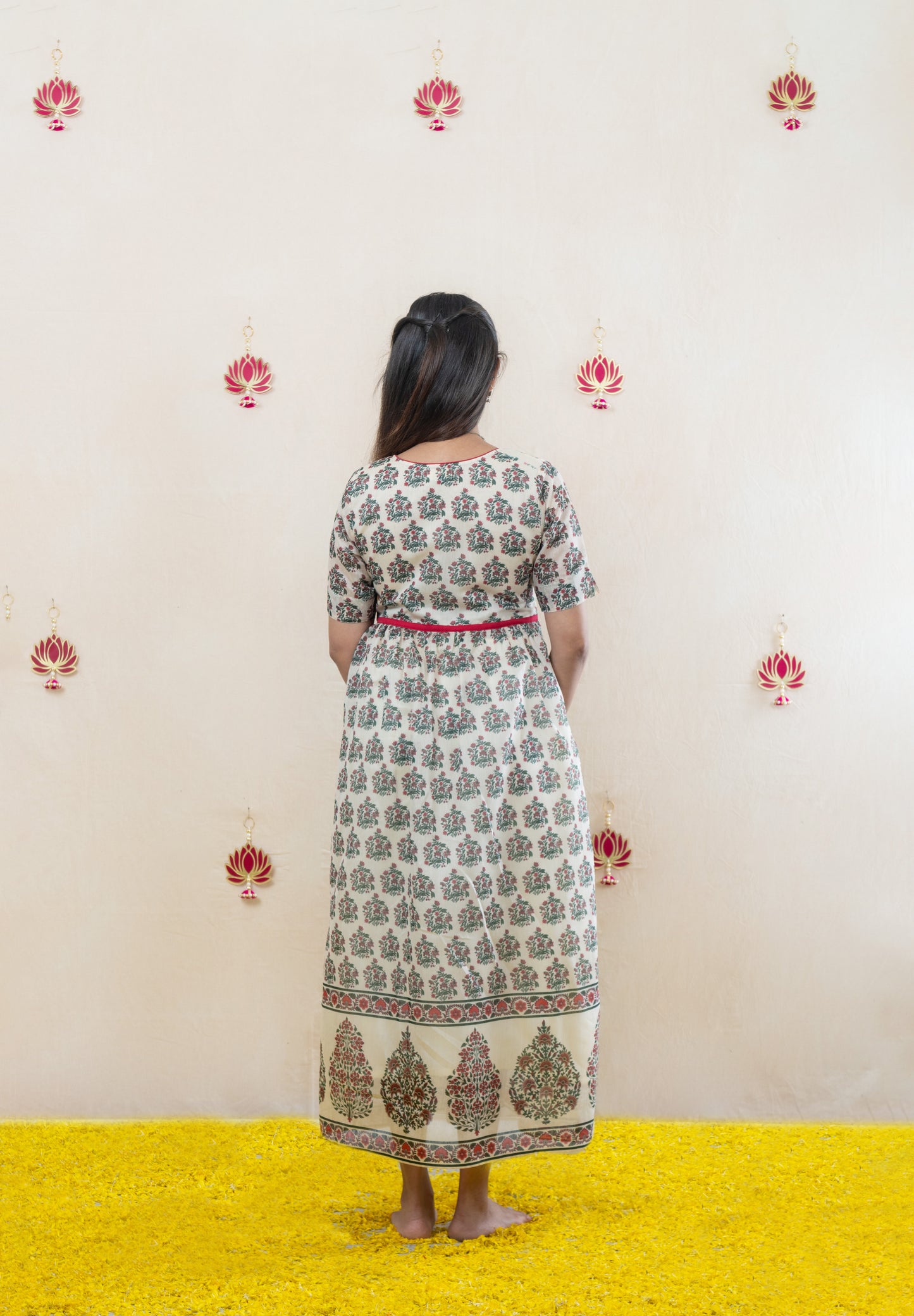 Mughal print gathered dress