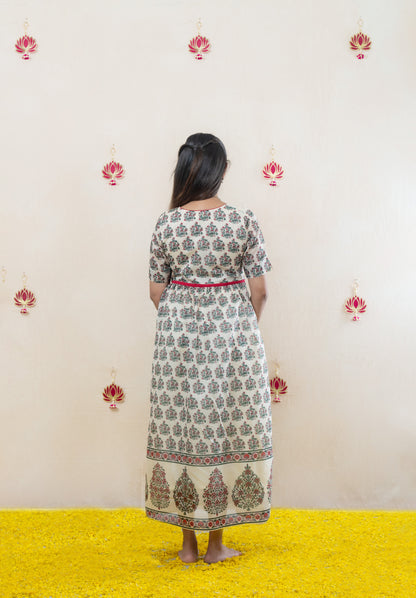Mughal print gathered dress