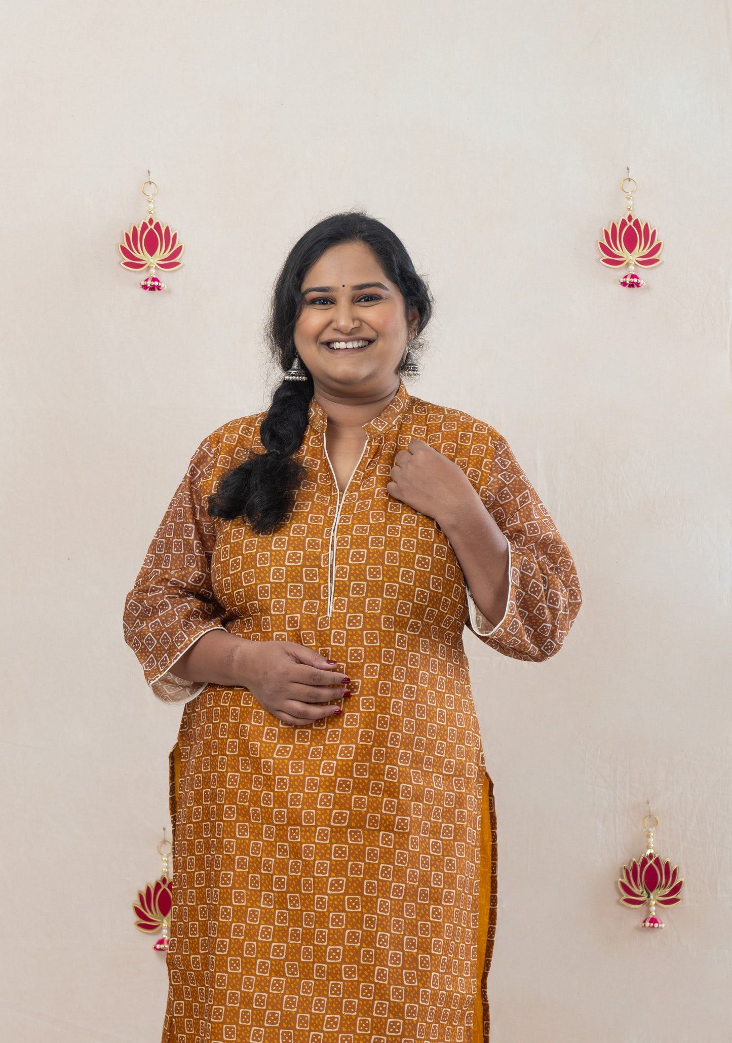 Collared mustard chanderi kurta