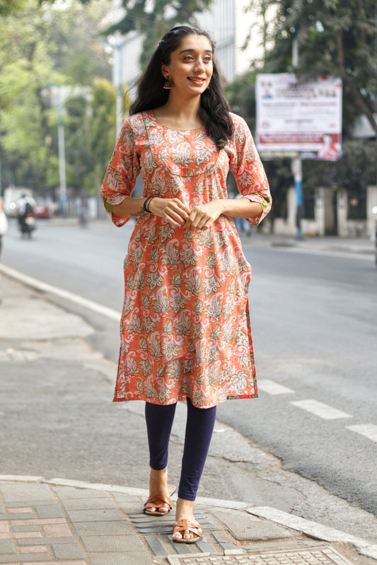 Kesariya block printed kurta