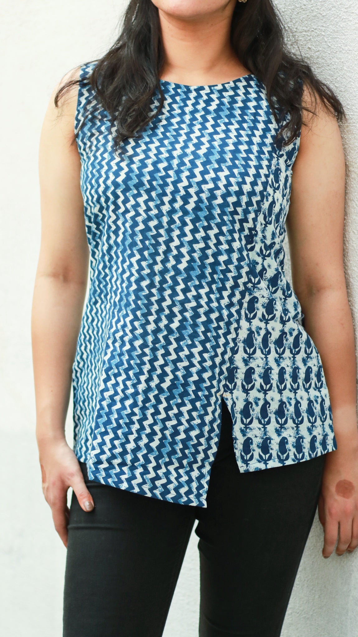 Indigo overlap short top