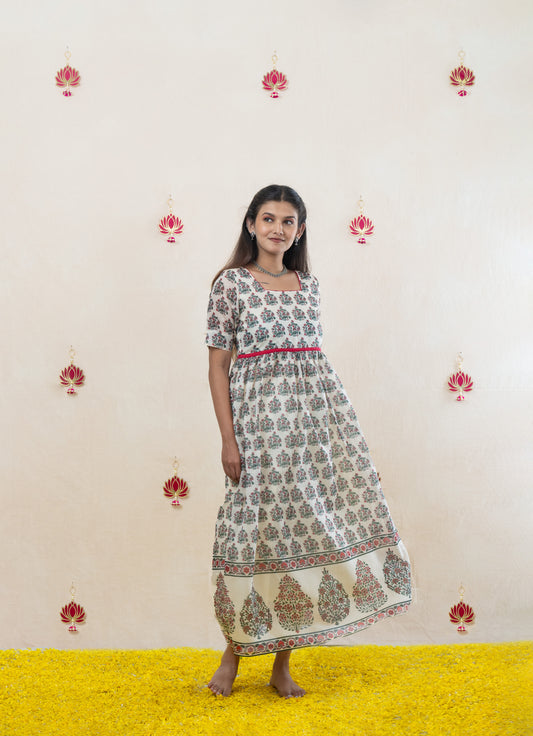 Mughal print gathered dress