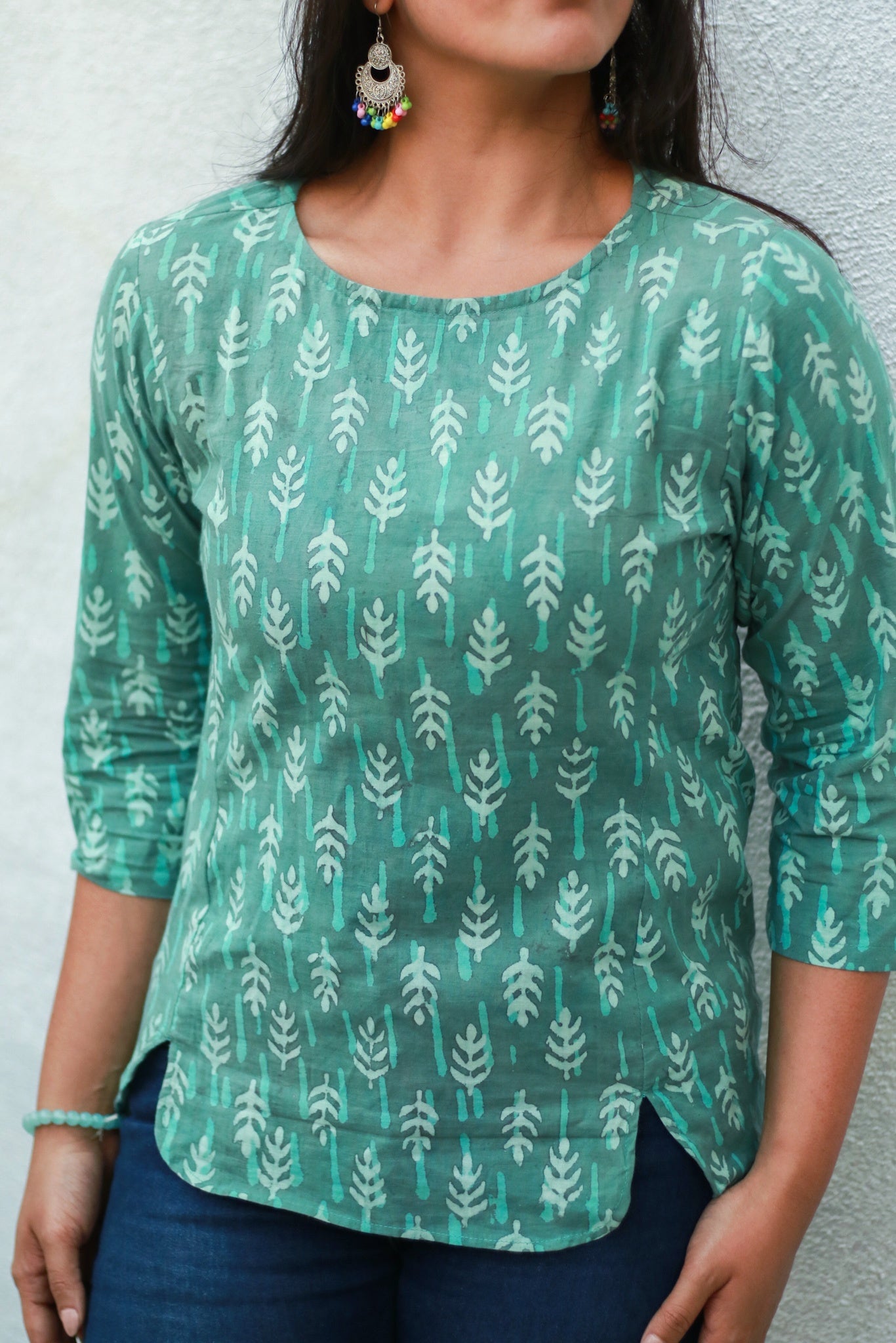Leafy batik print top
