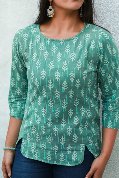 Leafy batik print top