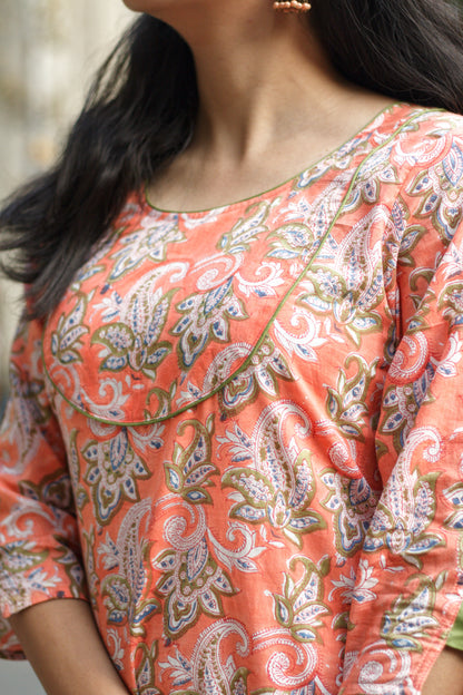 Kesariya block printed kurta