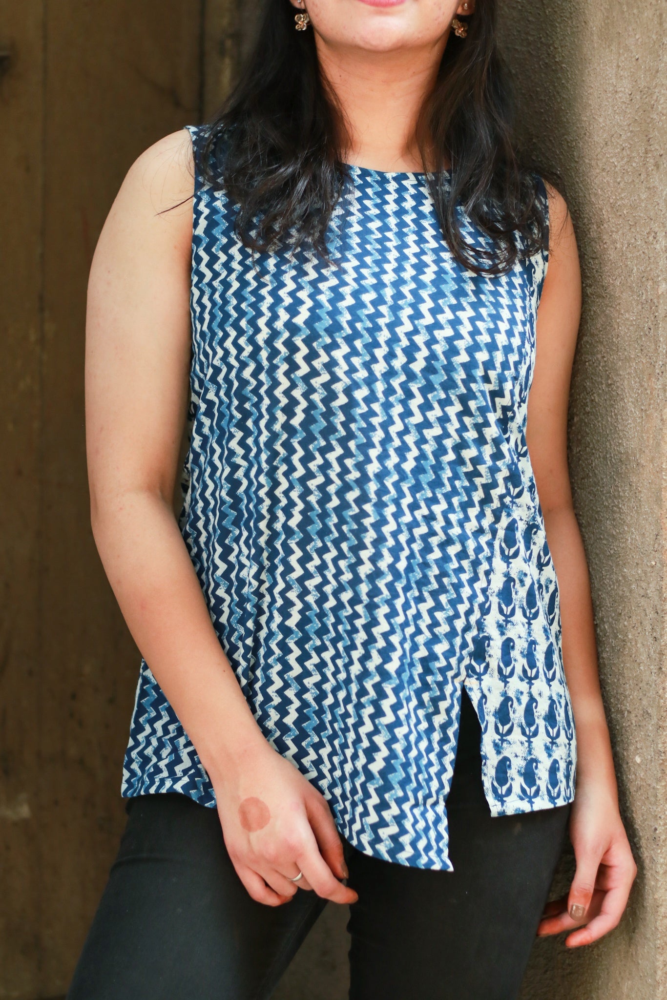 Indigo overlap short top