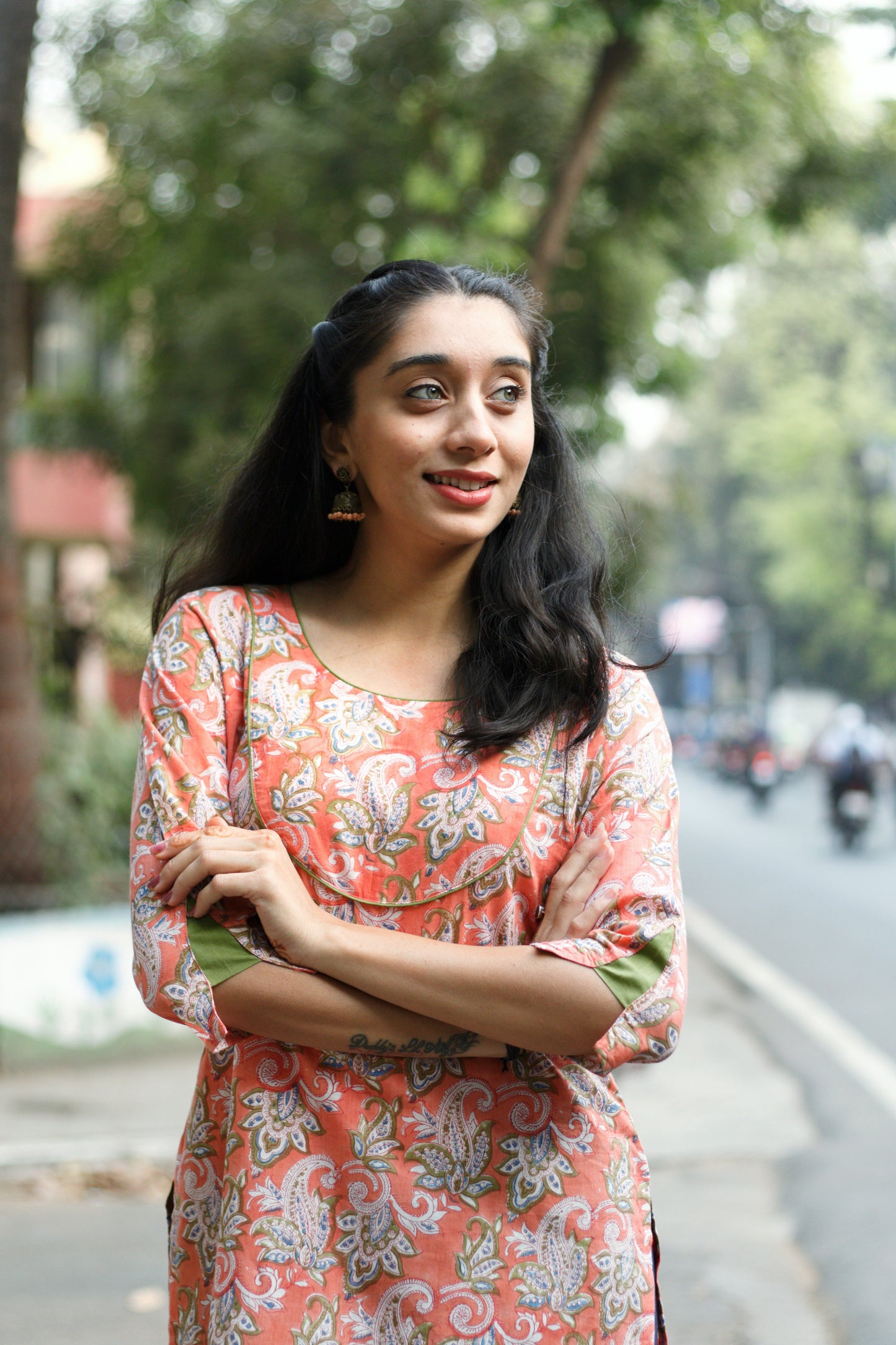 Kesariya block printed kurta