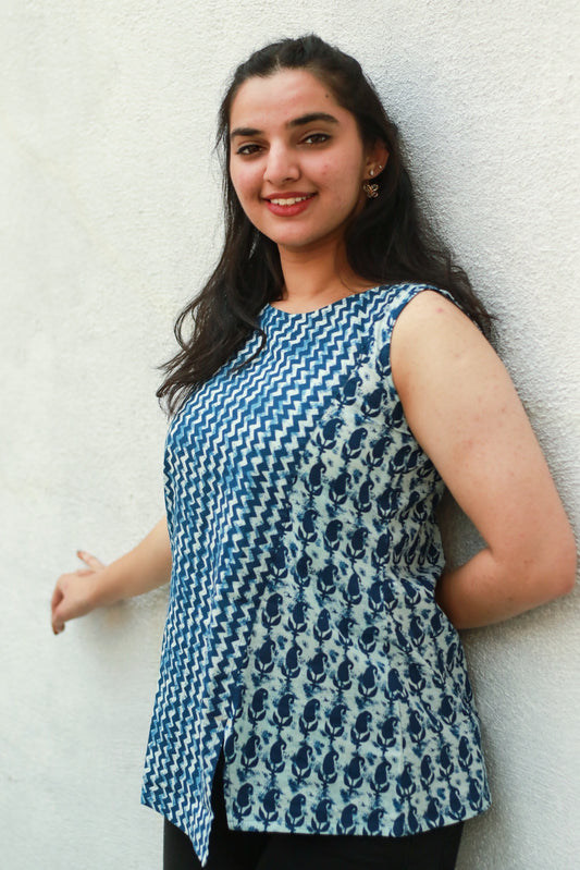 Indigo overlap short top