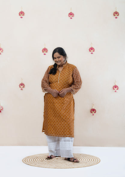 Collared mustard chanderi kurta
