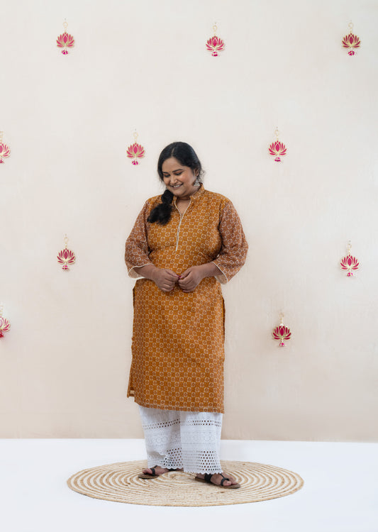 Collared mustard chanderi kurta
