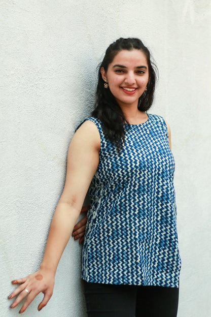 Indigo overlap short top