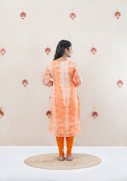 Orange tie and dye kurta