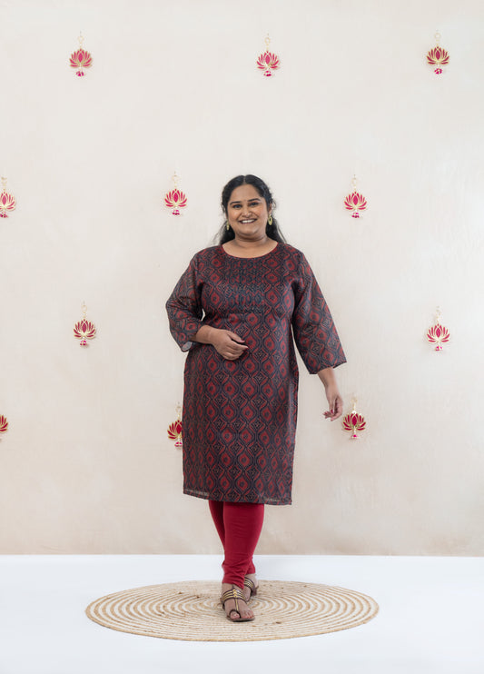 Pleated maroon chanderi kurta