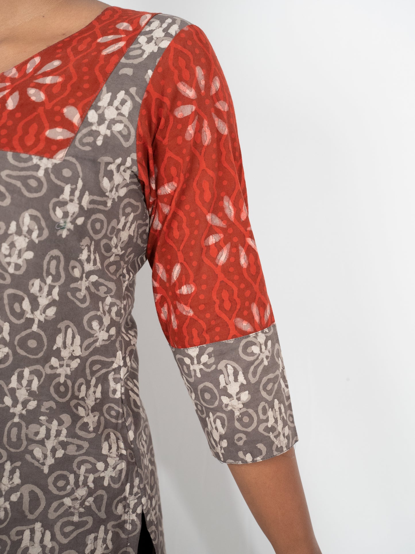 Brown batik tie and dye cotton kurta 