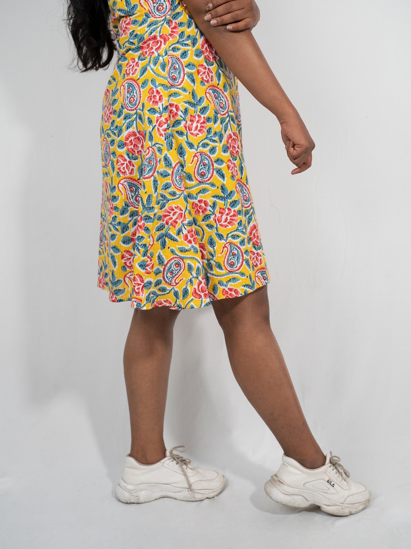 Flared kantha knee length dress
