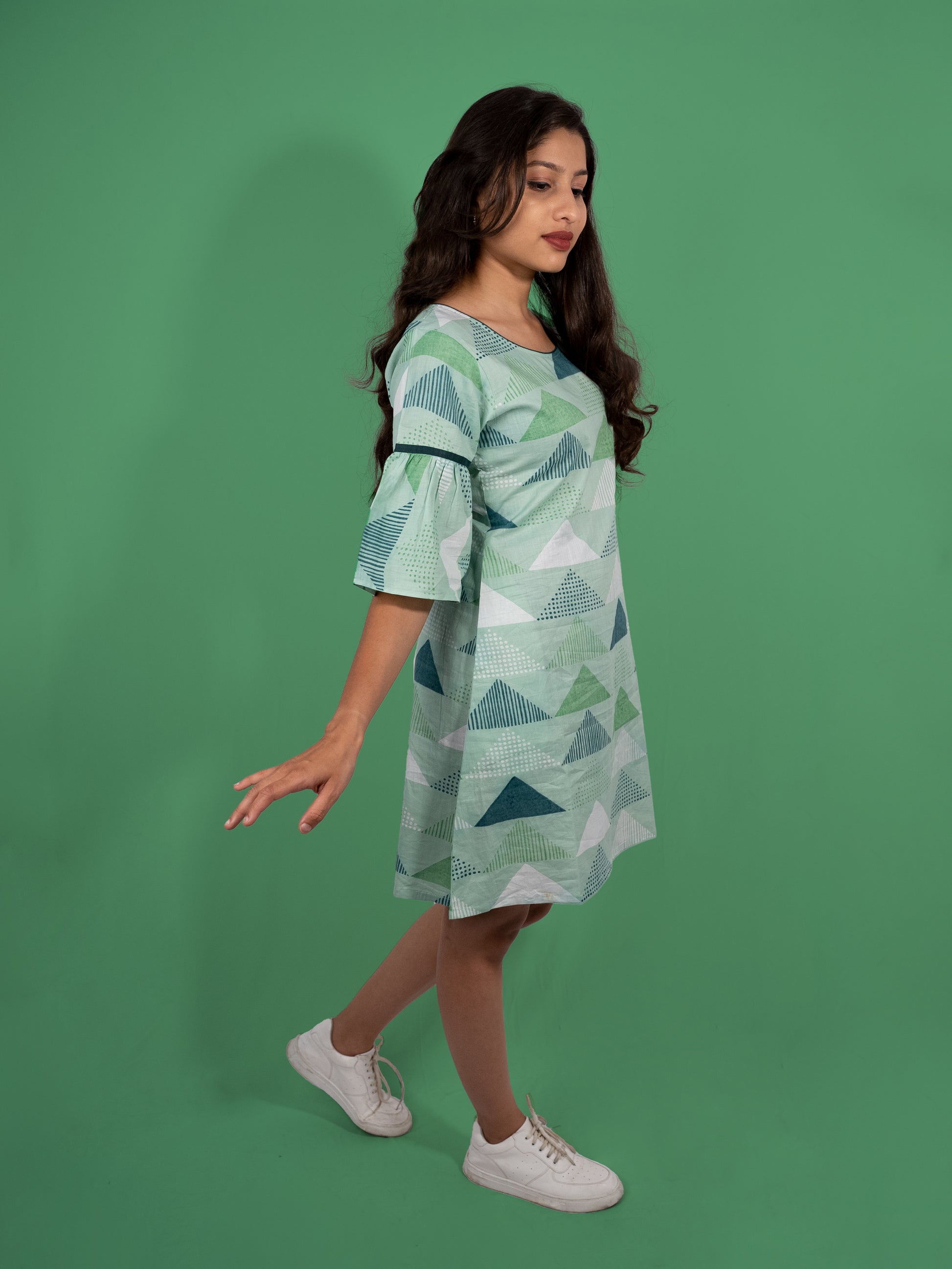 geometric print cotton casual kneelength dress