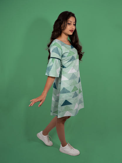 geometric print cotton casual kneelength dress