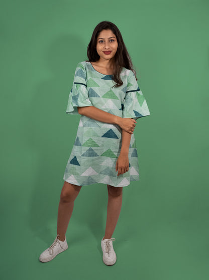 geometric print cotton casual kneelength dress