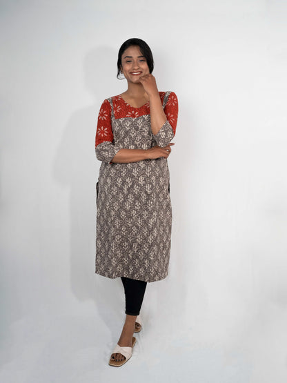Brown batik cotton kurta ethnic look