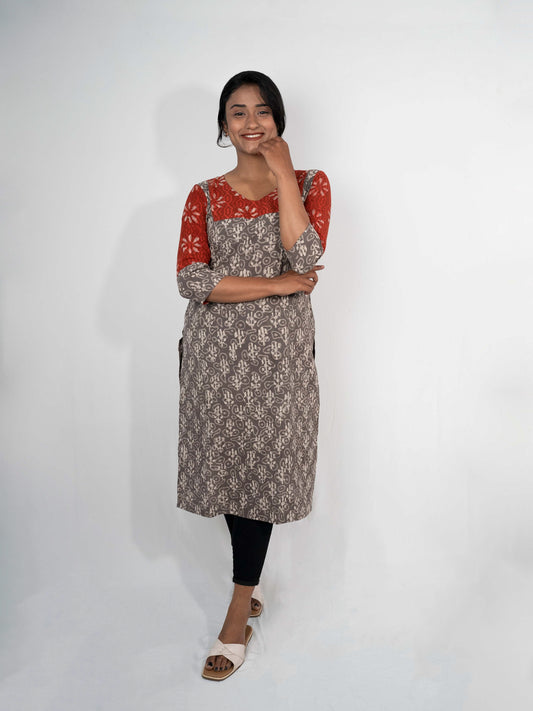 Brown batik cotton kurta ethnic look